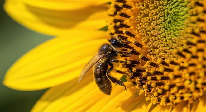 Bee collecting nectar from a sunflower