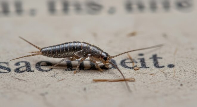 Silverfish Exploring Textured Paper Surface in Macro Detail