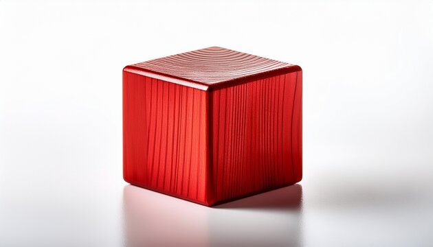 Red Wooden Cube Toy Isolated On White Background