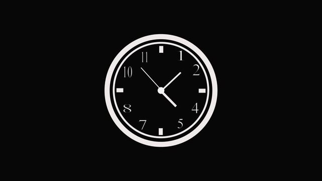 Minimalist white circular clock face timer icon with twelve hour markers and a half circle progress indicator showing twelve o clock position against a solid black background