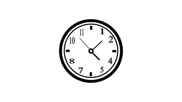 Minimalist black and white clock face icon design with a circular progress indicator showing time passing with numbers and a single hand pointing straight up isolated on a plain background