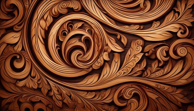 Wood Carved Ornament Background For Desygn And Wallpaper