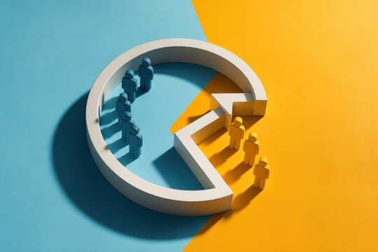 Team division pie chart in blue and yellow 3D style