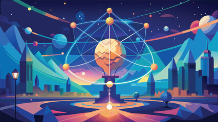 Creative light bulb concept with floating orbs and digital network lines innovation creativity technology lightbulb futuristic abstract connected business solution intelligence invention © puza