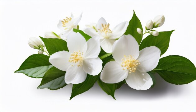 Jasmine Flowers And Leaves In A Floral Arrangement Isolated On White Or Transparent Background