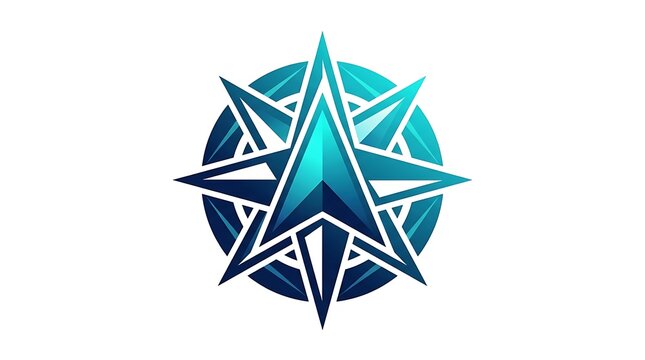 Modern blue compass rose icon vector illustration featuring a geometric navigational star design for travel, adventure, and direction concepts
