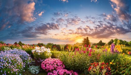 Obraz premium Sommerblumen Im Garten Panorama