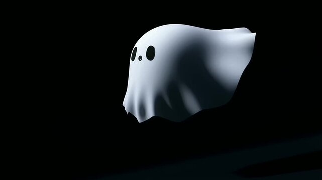 Halloween wallpaper ghost minimal cute minimalist white ghost floating in dark background for Halloween wallpaper and spooky seasonal social media animation loop.