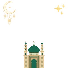 Islamic crescent moon with hanging lanterns and mosque vector background for ramadan kareem eid mubarak greetings © Alydigitalstudio 