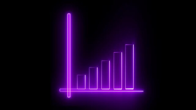 Purple neon glowing bar chart showing financial growth and progress on a black background