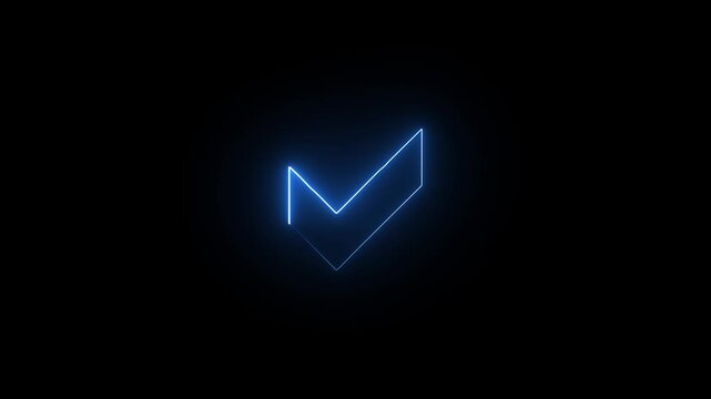 Glowing blue neon check mark symbol isolated on a dark background showing a success sign for digital user interface design and tech web applications