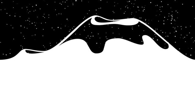Minimalist black and white mountain silhouette with stars in the night sky