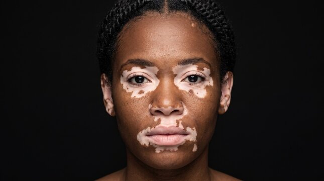 Portrait of Black woman with vitiligo skin condition on face