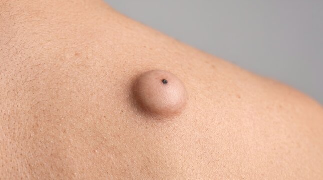 Close up of epidermoid cyst bump on human skin