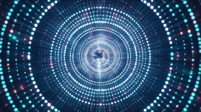 Particle burst loop dots scattering continuously with haze forming depth across view