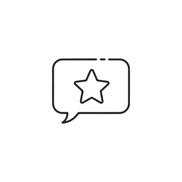 Star favorite icon in speech bubble outline graphic with favorite bookmark communication feedback interface notification highlight achievement interaction