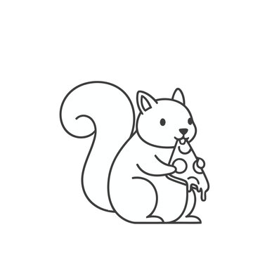 Squirrel Eating Pizza Slice Line Art