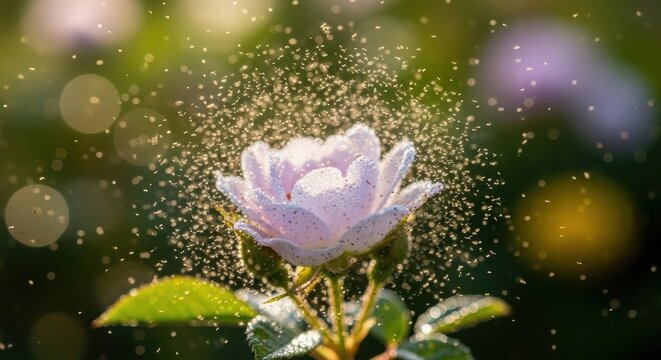 Rose bloom showered with gnats in garden light