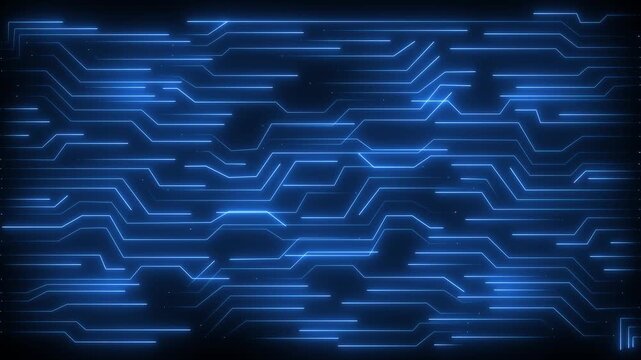 blue Neon line shapes animation of glowing horizontal lines streaming across the screen.Light neon laser line abstract motion video..