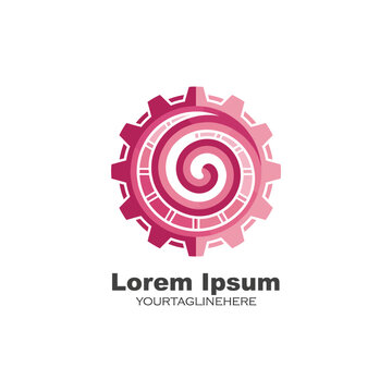 An artistic spiral gear logo design with space for placeholder text, symbolizing mechanics, innovation, and teamwork, ideal for engineering or tech industry branding.