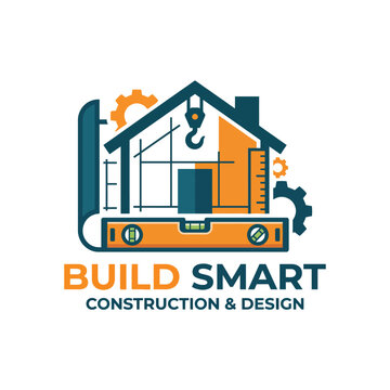 The image showcases essential construction tools surrounding a house blueprint, representing the building process, design innovation, and smart construction practices in a modern context.