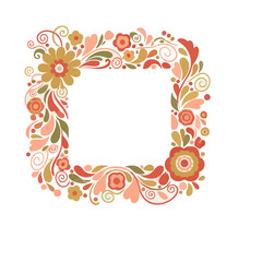 Fototapeta premium Floral Square Frame with Swirls