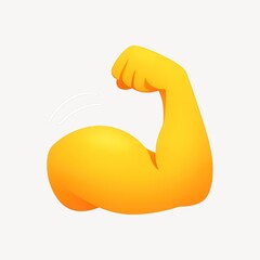 Fototapeta premium Illustration of a flexed muscular arm emoji on a white background.