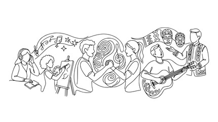 Obraz premium Diverse Arts and Culture Celebration: People Creating, Performing, and Appreciating Art