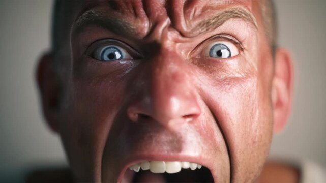 A person with furrowed eyebrows and clenched teeth expressing frustration or agony.