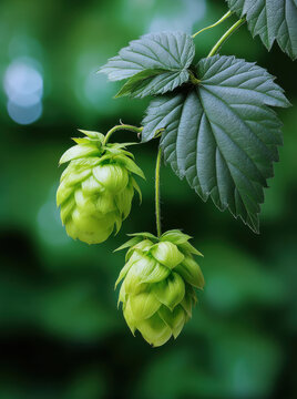 Green hop cone leaf plant close up nature agriculture brewing fresh organic summer vibrant healthy ingredient outdoors growth botanical flora