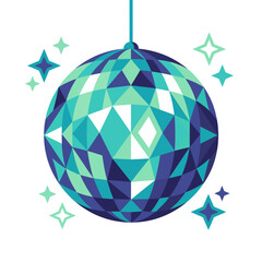 Obraz premium A stunning geometric disco ball design featuring shades of blue and green, surrounded by sparkling stars, creating a festive and energetic atmosphere perfect for celebrations.