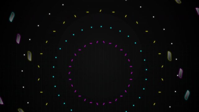 Cyber Aurora Crystalline Arches

: A series of ordered, nested light arches against a black background, composed of individual, multi-colored light elements (LEDs or particles)