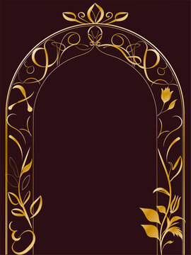 gold frame with floral ornament,Ottoman-style, Tej hip arch, gold frame, luxury invitation, Iznik, frame, saz leaf, Turkish tulip, mosque, minaret, door, with copy space.