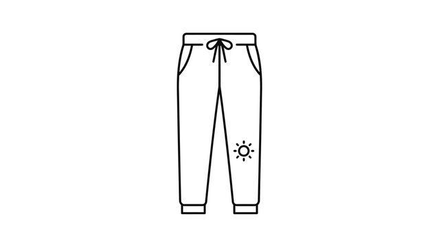 Minimalist line art illustration of casual sweatpants with sun icon.