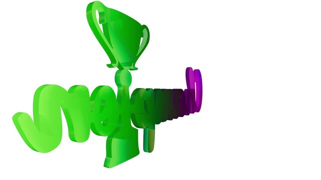 Colorful champion text word with a green trophy icon symbol isolated on a clean white background for sports awards and competition success design projects