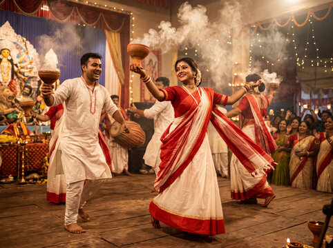 Traditional Festival Dance Performed Before the Durga Idol During Durga Puja Celebration