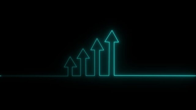 Glowing cyne Neon Rising Arrow Line Financial Business Graph Chart Animation on Black Background 4K Loop