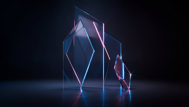 3d render network communications science background with low poly plexus design