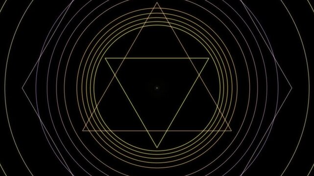 Yellow geometric lines create a seamless looping animation on a black background