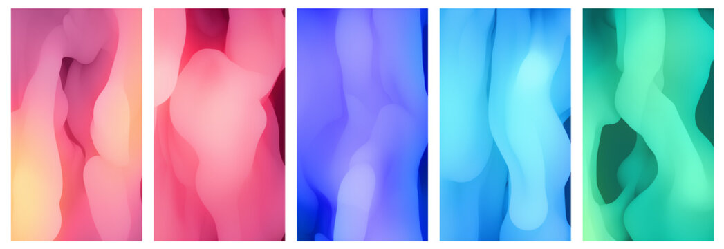 Set of 5 Vertical Liquid Gradient Backgrounds 9:16 Fluid Abstract Aura Wave Wallpaper Collection for Mobile UI and Social Media Story