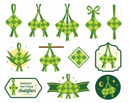 Traditional Ketupat Rice Cake Icons for Hari Raya Aidilfitri