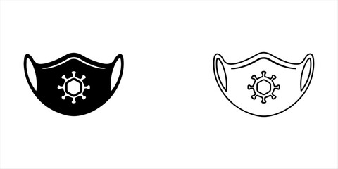 Protective respirator mask icon isolated on white background for health and safety against viruses.. Black gas mask illustration with circular filters a striking silhouette. Face with mask icon black  © Arman