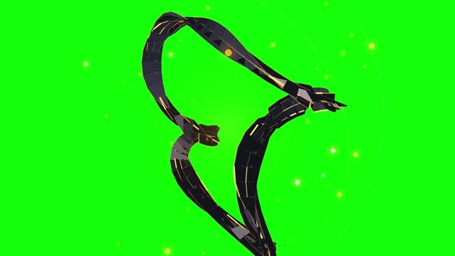 Abstract motion of dark magnetic ferrofluid droplets swirling in liquid forming a luxury flowing metallic structure on a vibrant green screen background