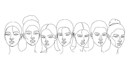 Fototapeta premium Diverse Women Faces Line Art - Continuous Line Drawing, Minimalism, Beauty
