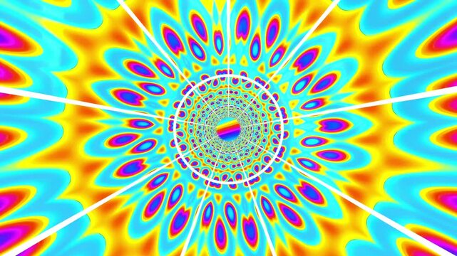 Colorful abstract motion graphic psychedelic pattern with radial symmetry and vibrant hues