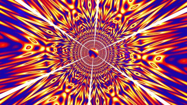 Vibrant abstract visual effect motion fractal pattern with radial symmetry and vivid colors