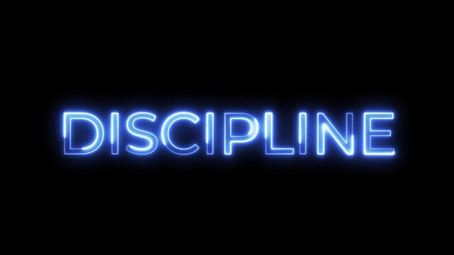 Blue Neon Discipline Text Animation on Black