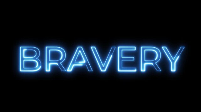 Glowing Blue Neon Bravery Text Animation on Black Background