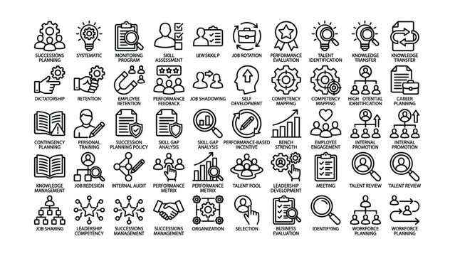 HR management and business strategy icons for organizational development