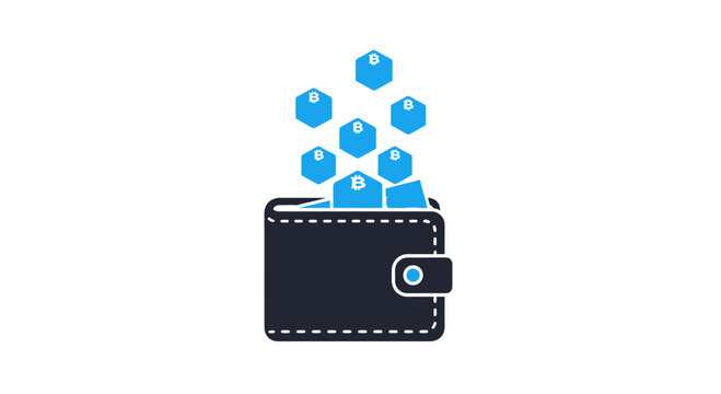 A dark wallet holds blue hexagonal digital coins representing the growth of decentralized finance assets within the global market as investors secure their wealth through innovative blockchain